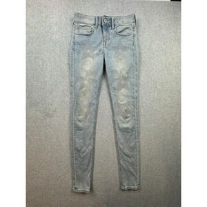 Express Jeans Womens 00R Mid Rise Legging  Light Wash Embroidered Star